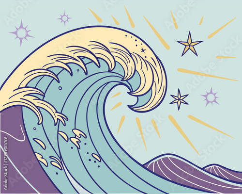 Wave illustration with stars