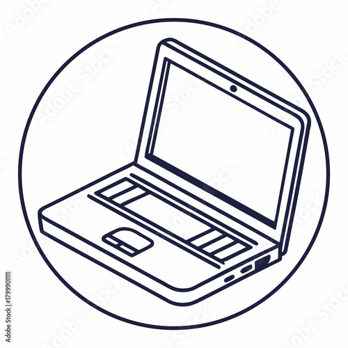 Laptop illustration in a circle frame with a clean design isolated on