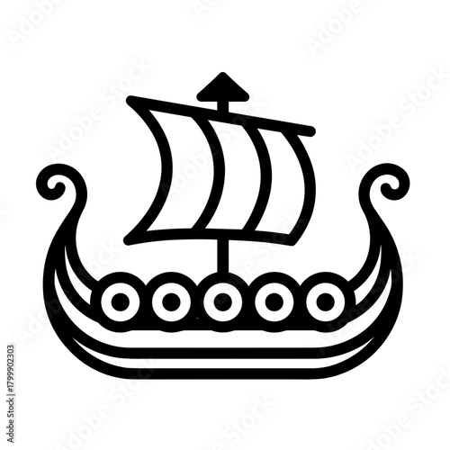 Ancient Nordic Boat Viking Ship Icon
