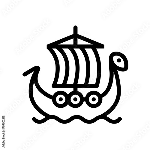 Ancient Nordic Boat Viking Ship Icon