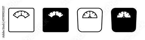 Bathroom scale icons in black and white for weight measurement and health monitoring