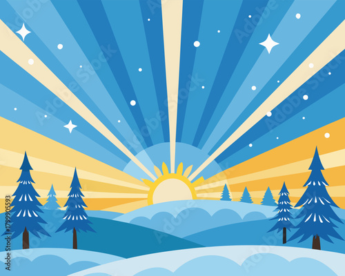 Winter morning landscape with sunrise