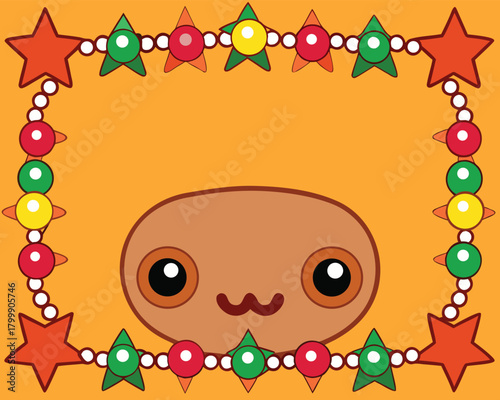 Character with festive star and bead frame