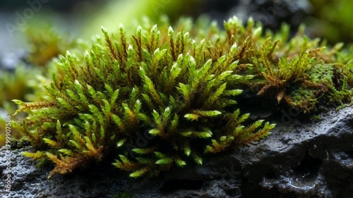 Mossy texture on wet rock surface
