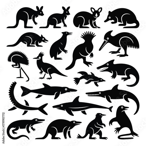 Collection of Australian animal silhouettes wildlife
