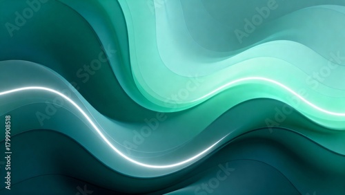 Abstract Teal Wavy Background with Glowing Lines