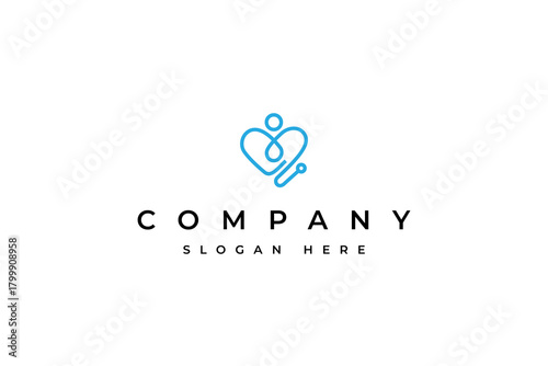 health love care logo with combination of stethoscope health tools in line art design style