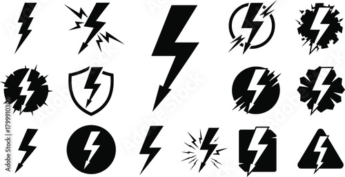 Lightning bolt icon set