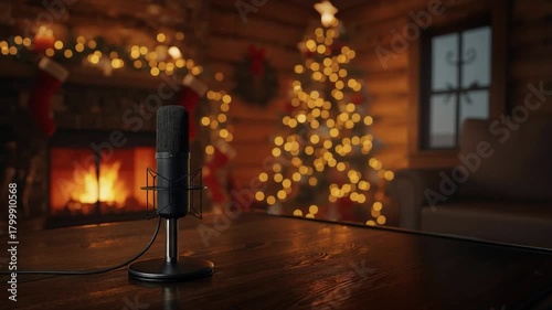 Christmas Podcast in Cabin Mic Zoom Looping 4K Set 4 of 20