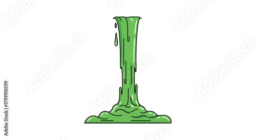 Bright green slime pouring down and spreading out on a white background.