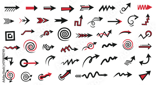 Collection of diverse and stylized arrow icons pointing in various directions.
