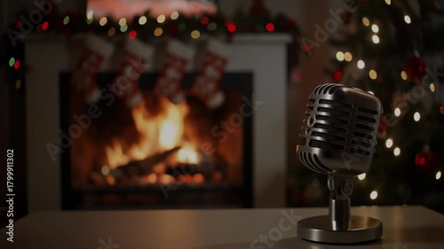 Christmas Podcast Night Mic Zoom Looping 4K Set 6 of 20