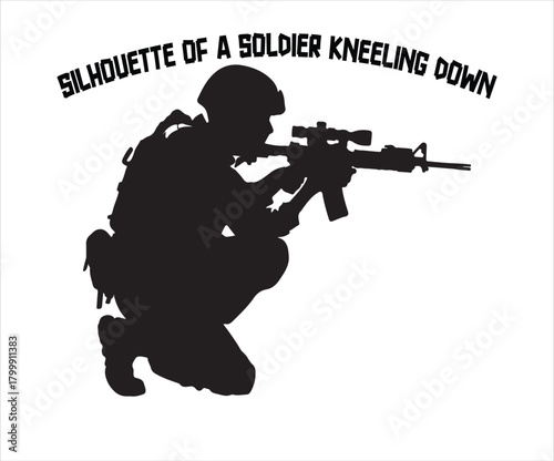Silhouette of a Soldier Kneeling with Rifle