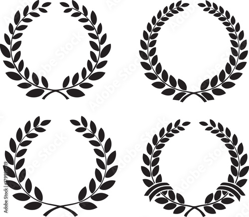 Create black laurel wreath, black wreaths award, achievement, heraldry, nobility. award laurel wreaths and branches vector illustration on white background