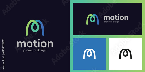 Letter M Motion Logo Design with Smooth Curve Shape Symbolizing Movement, Creativity, and Modern Digital Flow for Media, Creative Studio, Tech Startup company