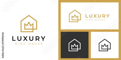 Luxury King House Logo Design with Elegant Crown Home Symbol Representing Premium Property, Royal Real Estate, and High-End Architecture for Elite Property Brand, and Exclusive Estate Identity