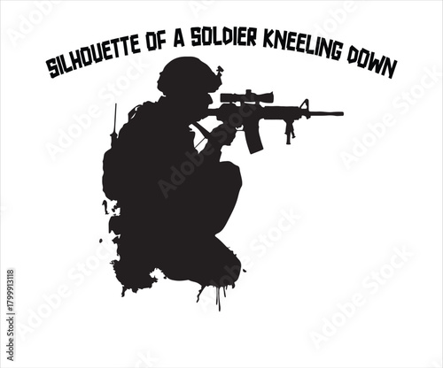 Silhouette of a Soldier Kneeling with Rifle