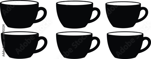 Coffee cup silhouette vector set, black tea mug icons collection, simple beverage symbol design for café, restaurant, branding, and minimal graphic art