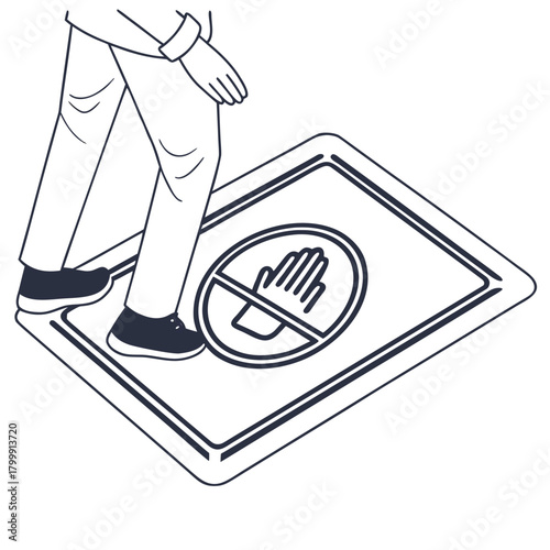 Person walking on a mat with no hand sign isolated on