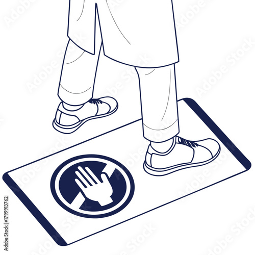 Person walking on a mat with no hand sign isolated on