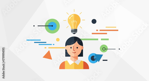 Bright idea concept with woman entrepreneur symbolizing innovation and creative thinking in business, perfect for startups and modern technology branding