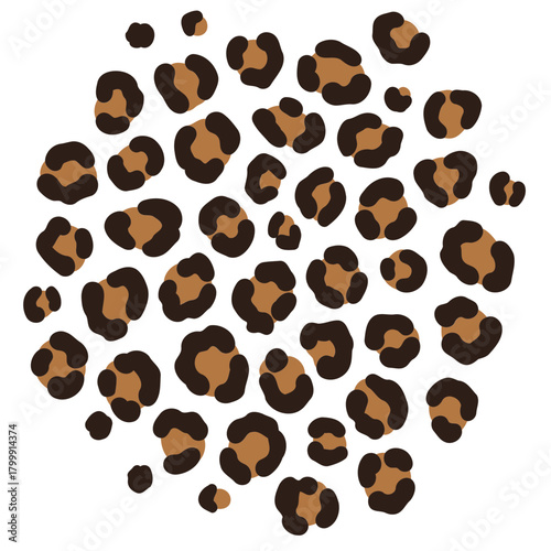 Leopard print pattern on a cream background. Abstract design with scattered spots in a variety of sizes and shapes.
