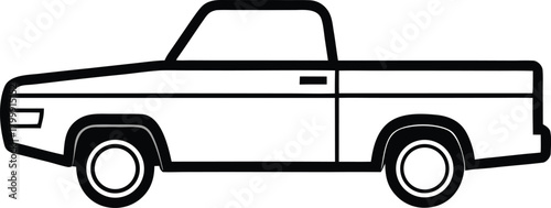 Simple Black and White Line Art Illustration of a Pickup Truck