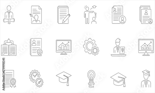 Job search, resume, and degree icons representing career development, education, and business processes