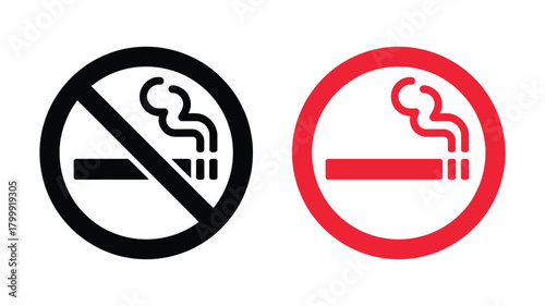 No smoking" sign in black and red, classic prohibition symbol indicating restricted areas for health and safety, public place regulation.