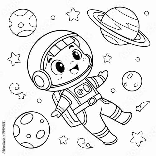 Astronaut Floating in Space coloring page for kids