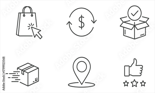 E-commerce and Shopping Linear Icon Set for Online Stores