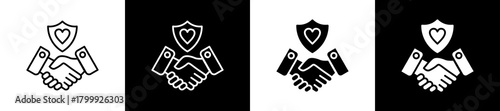 Trust icon set in line and glyph style on black and white background