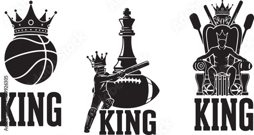 King sport elements set including basketball chess american football king and other