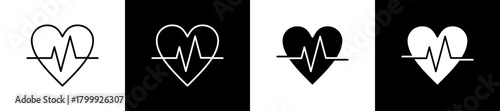 Health icon set in line and glyph style on black and white background