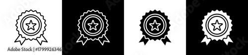 Authentic icon set in line and glyph style on black and white background
