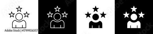 Reputation icon set in line and glyph style on black and white background