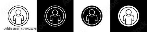 Profile icon set in line and glyph style on black and white background
