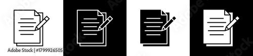 Examination icon set in line and glyph style on black and white background