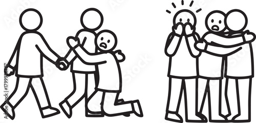 People crowd empathy support line art concept for comforting care and solidarity