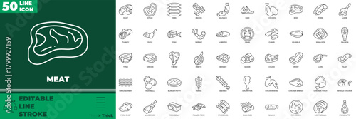 Meat Line Editable Icons set