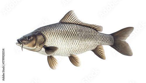 Carp isolated on transparent background, a freshwater fish known for its adaptability and widespread distribution, often found in rivers, lakes, and ponds globally