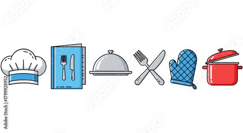 Collection of cooking themed icons isolated on for design use