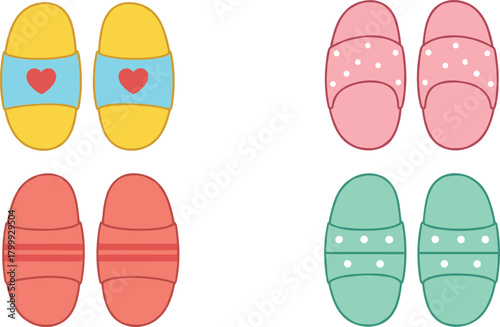 Cute slippers clipart set, cozy house shoes illustrations, kawaii bedroom footwear graphics for stickers, planners, printables and crafts