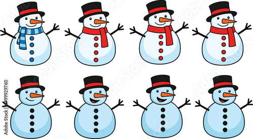 Cute snowman clipart PNG bundle winter Christmas snowmen illustrations for cards stickers sublimation classroom crafts printable