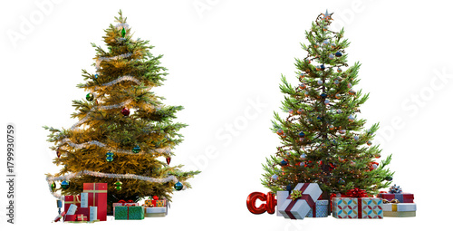 christmas tree and decorations PNG transpaerent, 3d illustration rendering  