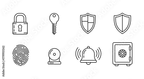 Hand drawn security icons isolated on in sketch style vector illustration