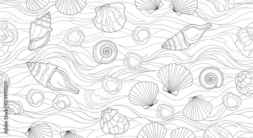 Seamless pattern with seashells isolated on for textile design