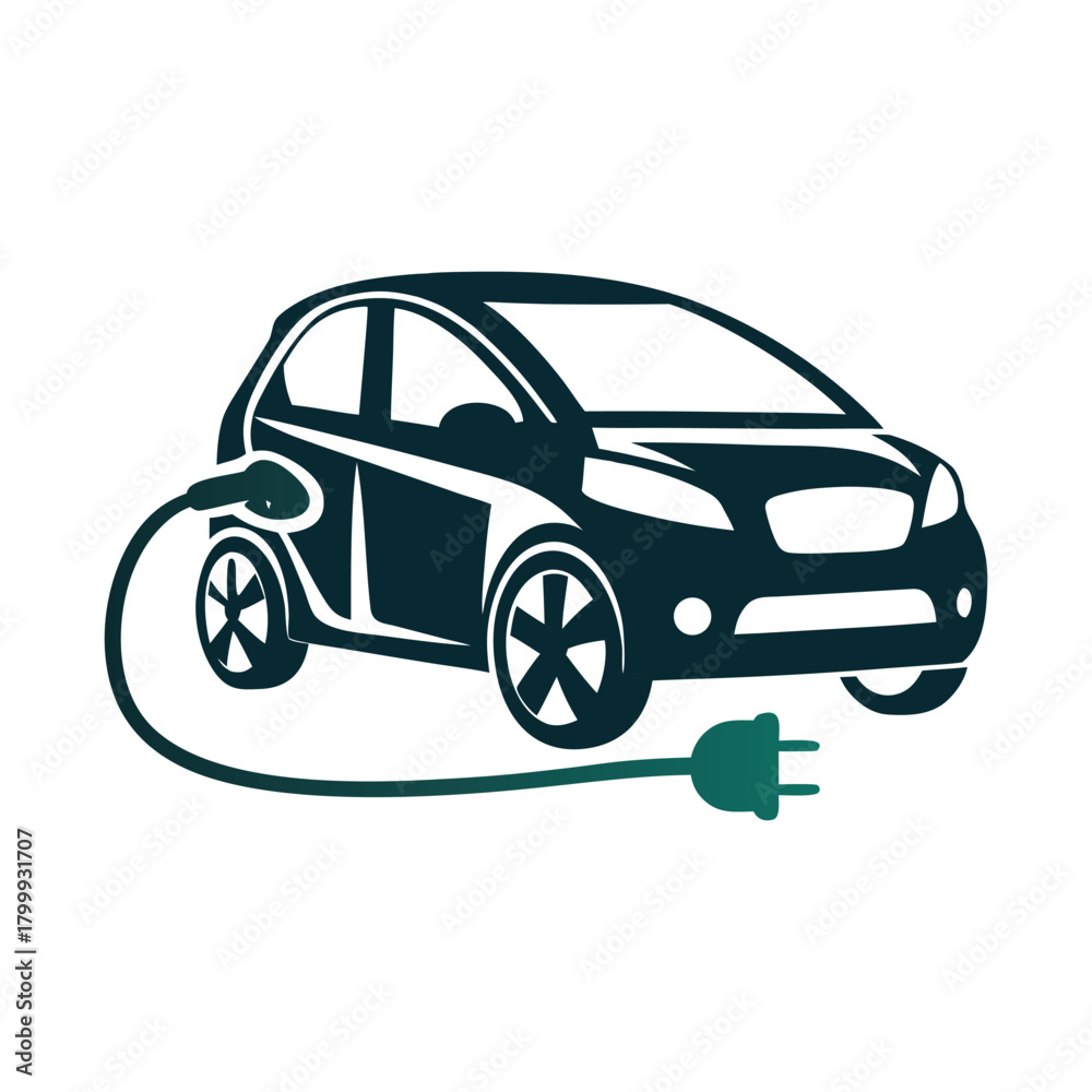 Obraz premium Electric Car Icon, Green Energy Vehicle Symbol Vector Icon Set of Various Transportation Vehicles