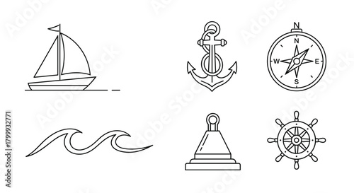 Set of nautical elements isolated on for marine themed decoration