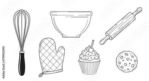 Baking tools and ingredients isolated on for culinary creations